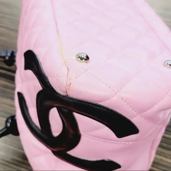 Chanel pink black quilter leather Cambon bowler tote bag / shoulder bag - Picture 10 of 16